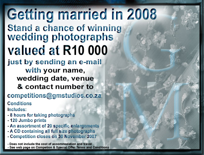 Enter GM Photographic Studios competition to win wedding photographs worth R10 000 - Competition closes 30 November 2007